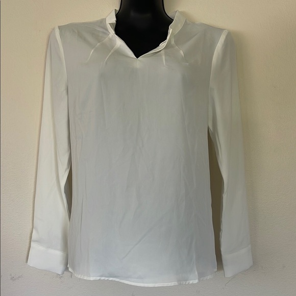 Allegra K White Long Sleeve Blouse with Mandarin Collar - Picture 1 of 4